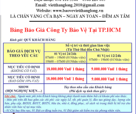 Bảng báo giá công ty bảo vệ tại Tphcm uy tín, chuyên nghiệp