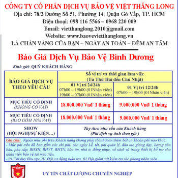 Báo Giá Dịch Vụ Bảo Vệ Bình Dương Mới Nhất