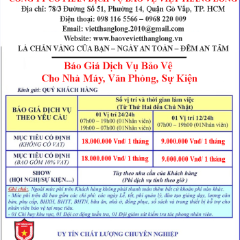 Báo Giá Dịch Vụ Bảo Vệ Cho Nhà Máy, Văn Phòng, Sự Kiện