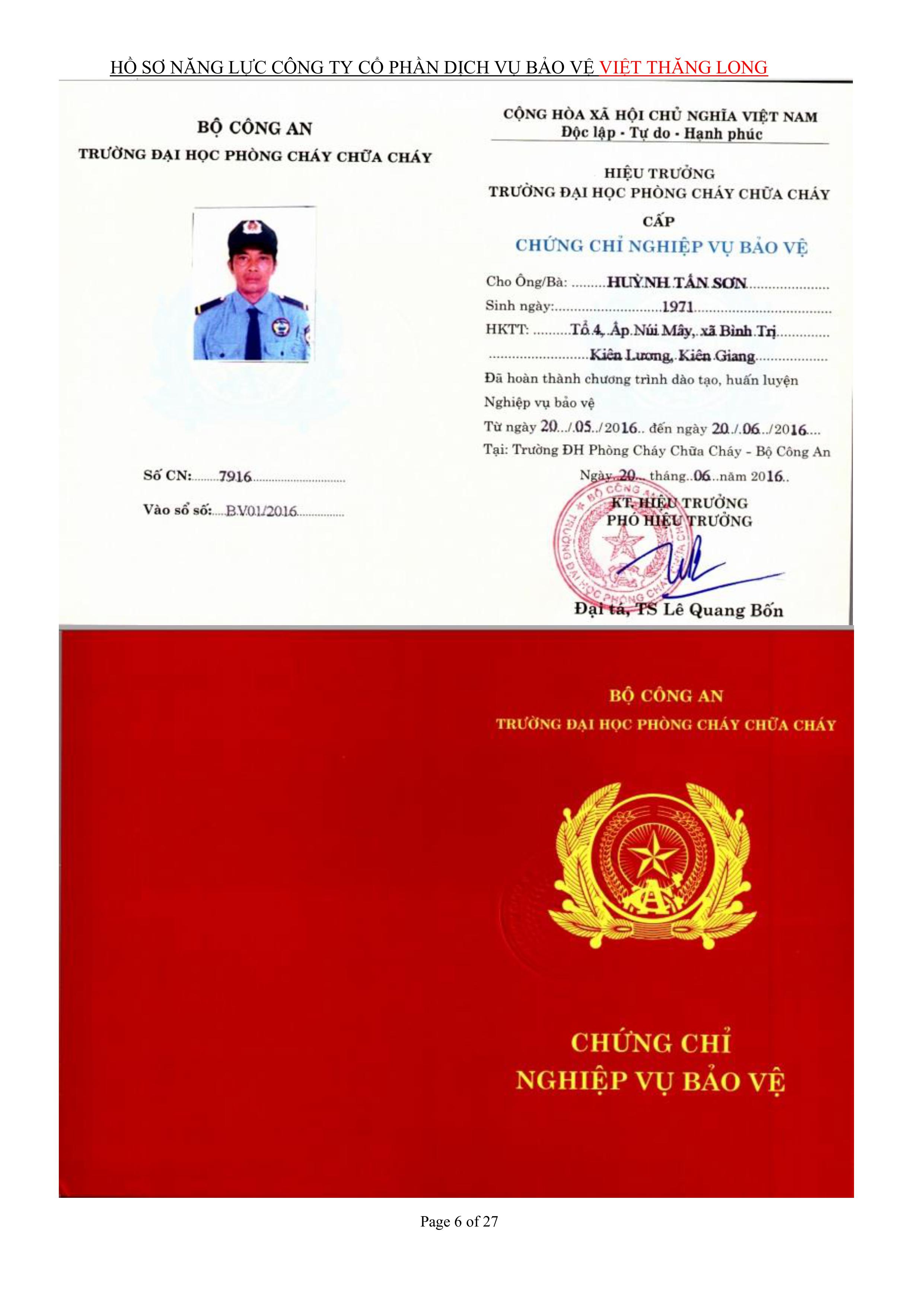 Chứng chỉ nghiệp vụ bảo vệ