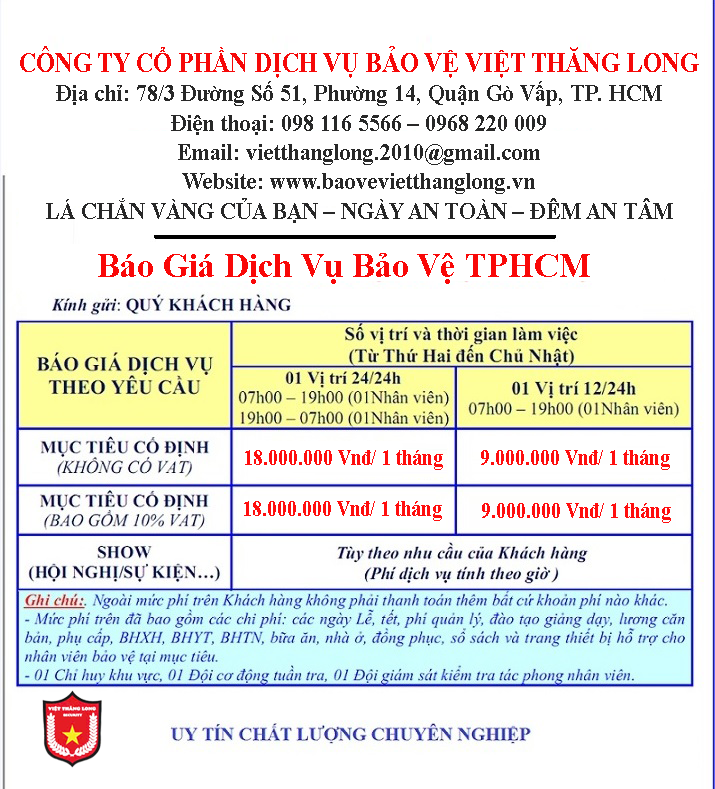 Báo Giá Dịch Vụ Bảo Vệ TPHCM Mới Nhất